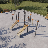 Спортивный Workout комплекс BW-28-M с двумя скамьями для пресса, канатом, кольцами, тремя турниками и лестницей